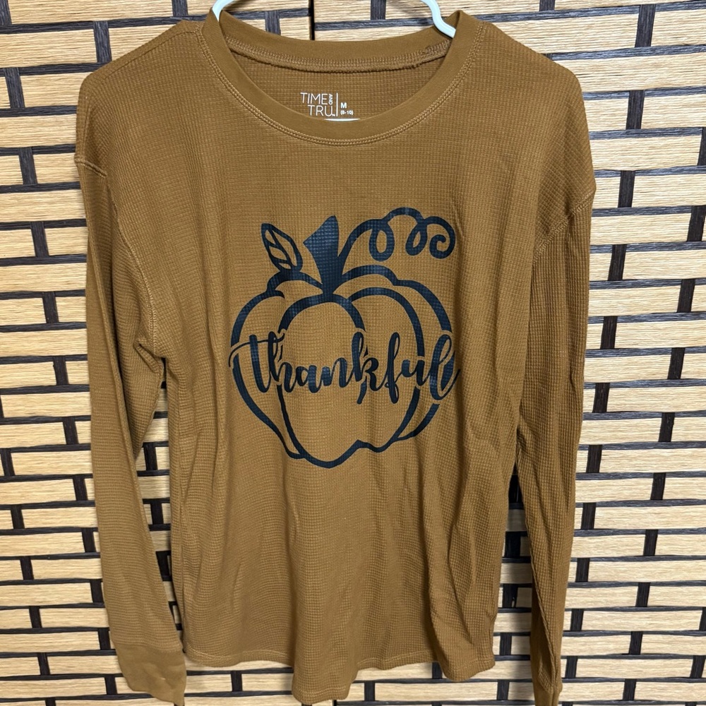 Time And Tru Brown Thankful Long Sleeve Thermal Size‎ Medium
